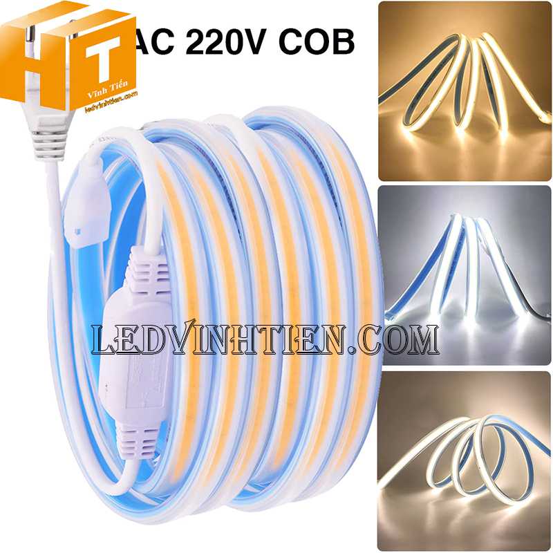 Đèn led dây COB 220V, độ dài 100m, ánh sáng trắng dùng ngoài trời