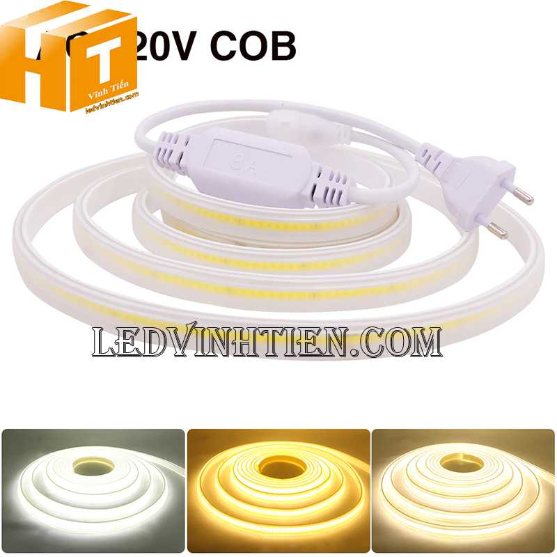 Đèn led dây COB 220V, độ dài 100m, ánh sáng trắng siêu sáng