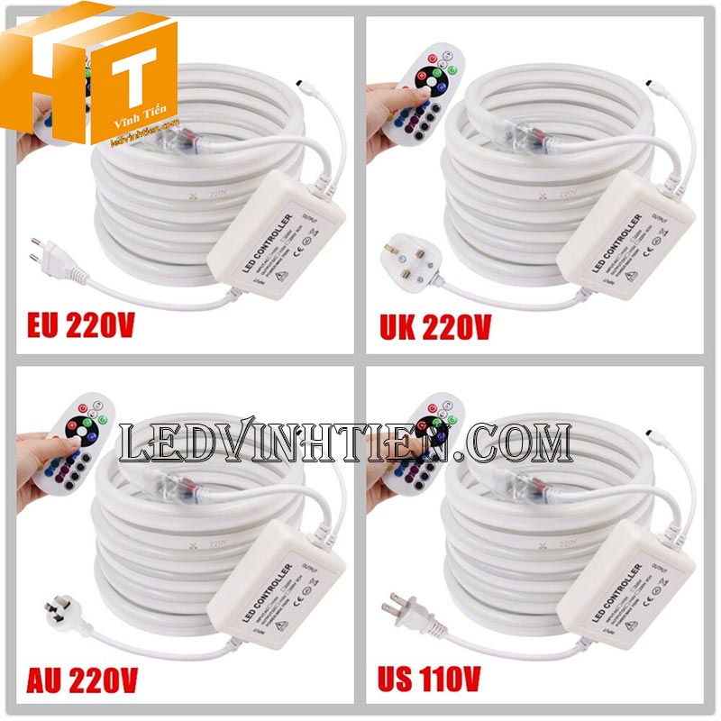 Đèn led dây neon Flex RGB 220V cuộn 100m nhiều màu có vỏ bọc silicon