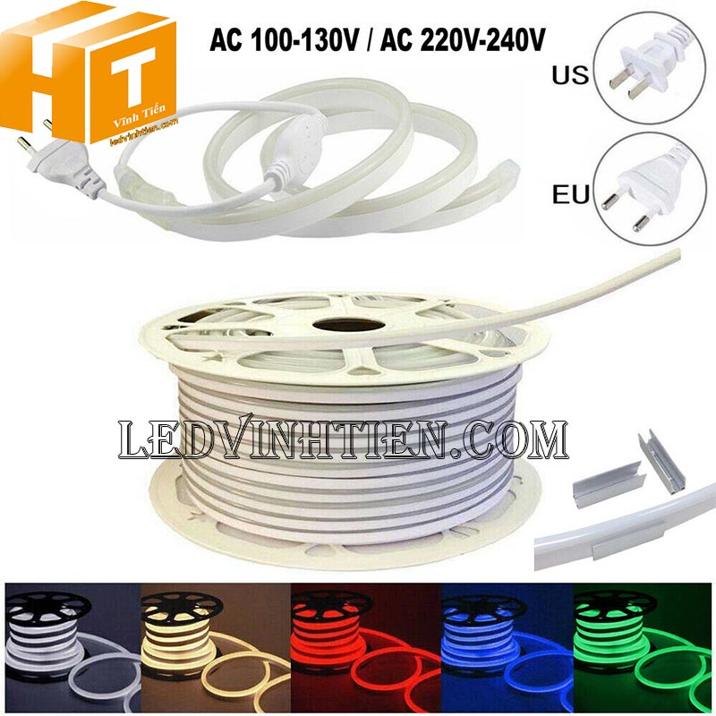 Đèn led dây neon Flex RGB 220V cuộn 100m nhiều màu chống mưa