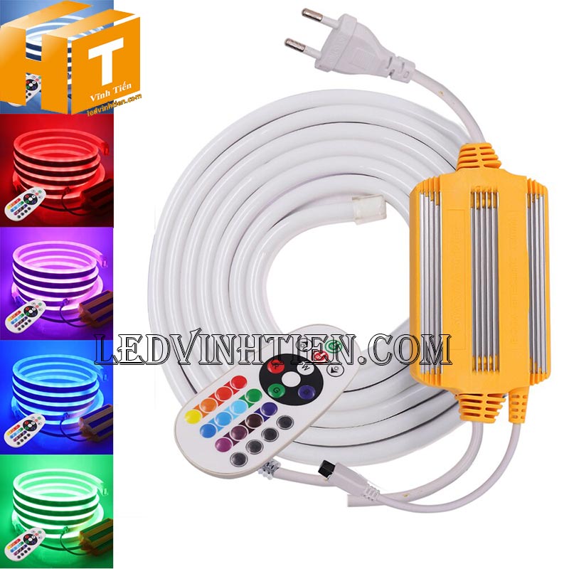 Đèn led dây neon Flex RGB 220V cuộn 100m nhiều màu chính hãng Vĩnh Tiến