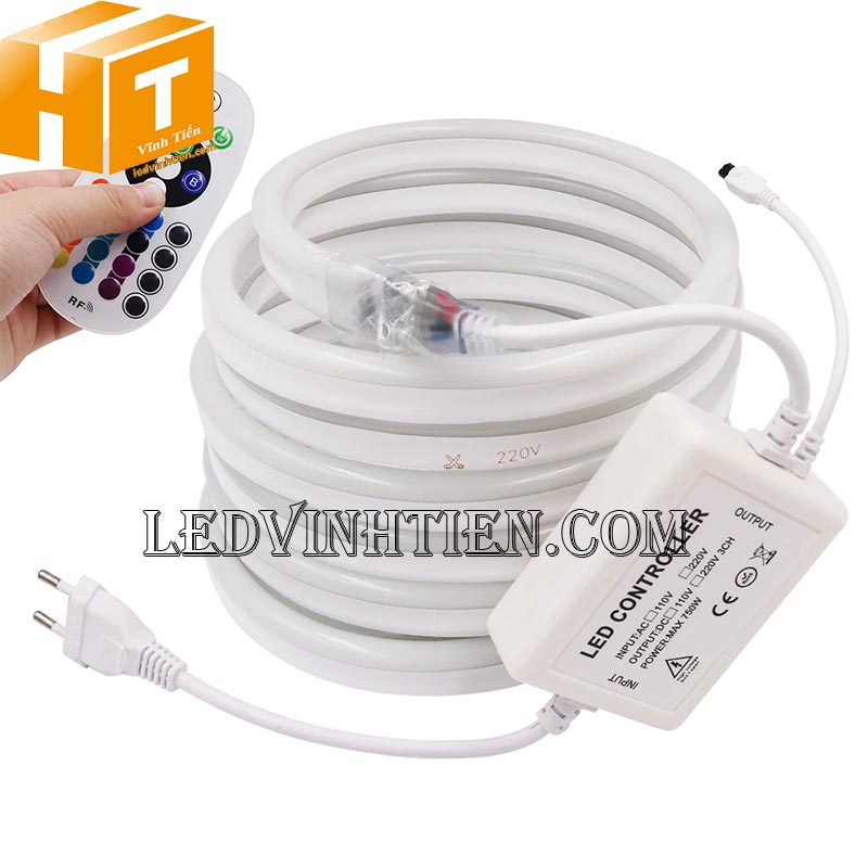 Đèn led dây neon Flex RGB 220V cuộn 100m nhiều màu dùng remote