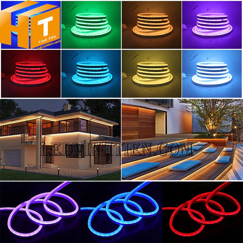 Đèn led dây neon Flex RGB 220V cuộn 100m nhiều màu dùng hắt trần, chiếu sáng cầy thang, góc cạnh hiên nhà
