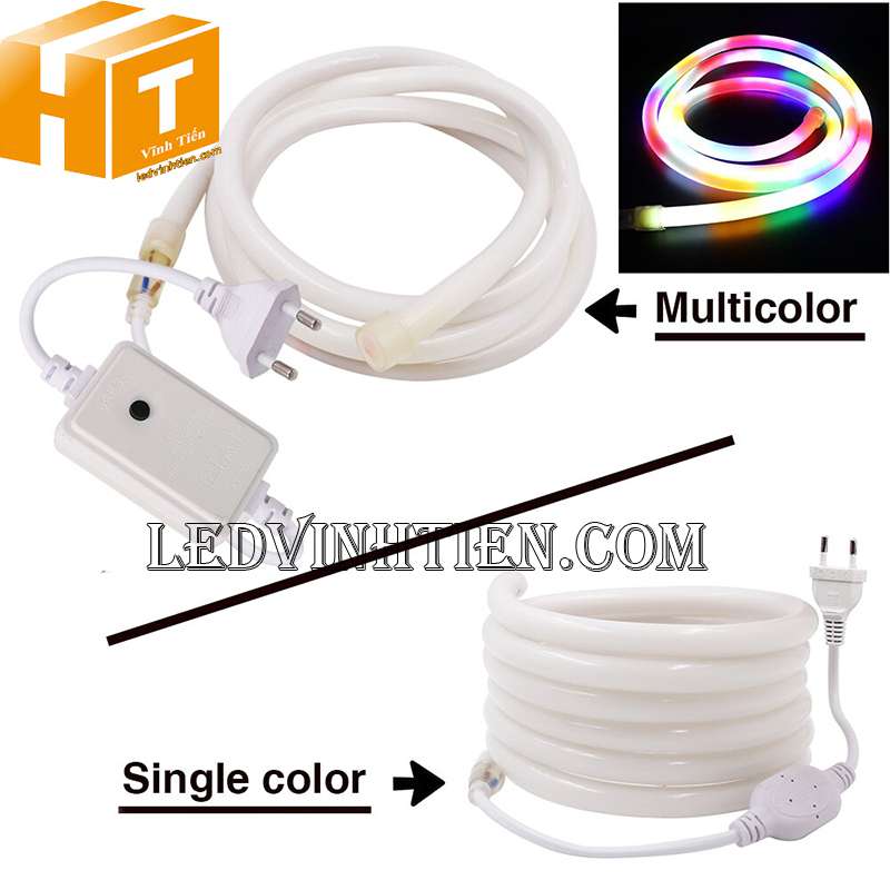 Đèn led dây neon flex 220V ống tròn đủ màu, RGB, bảy màu