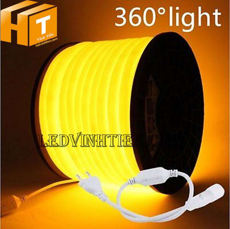 Đèn led dây neon flex 220V ống tròn màu vàng đậm, vàng chùa, vàng nghệ