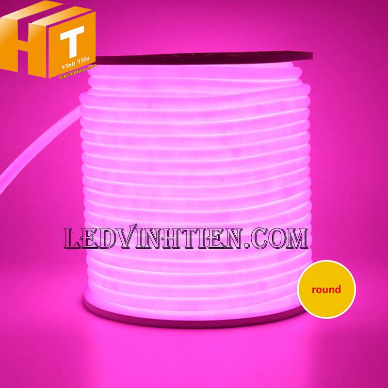 Đèn led dây neon flex 220V ống tròn màu hồng, tím