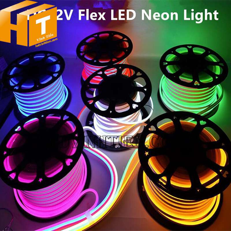 Đèn led dây neon flex 220V ống tròn 360 độ màu vàng nắng chống nước dùng chiếu sáng ngoài trời, trong nhà loại tốt tại Vĩnh Tiến