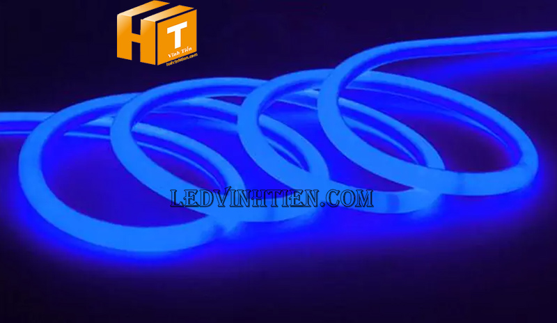 Đèn led dây neon flex 220V ống tròn màu xanh dương dùng chiếu viền các toà nhà, trung tâm thương mại