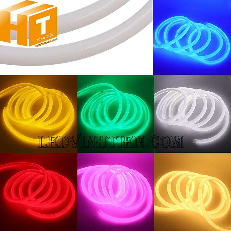 Đèn led dây neon flex 220V 360 độ ống tròn màu xanh dương chống nước, vỏ bọc nhựa silicon