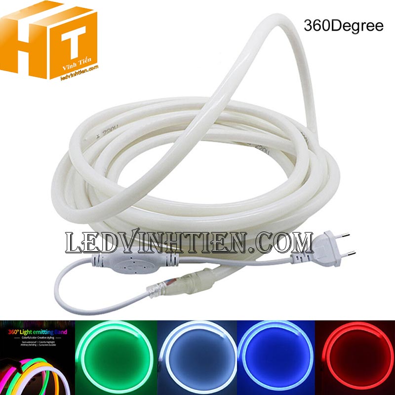 Đèn led dây neon flex 220V ống tròn màu xanh ngọc