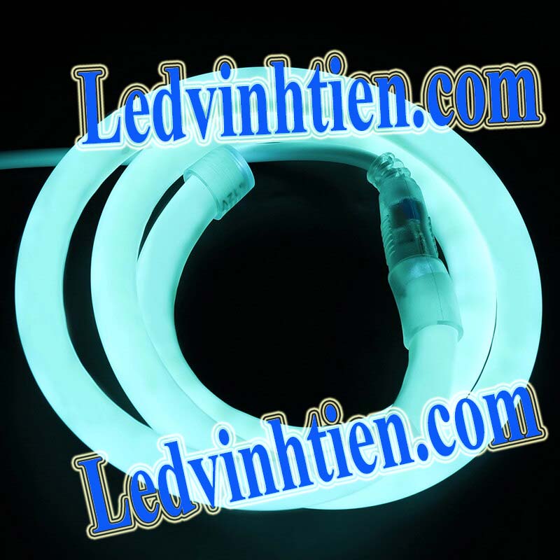 Đèn led dây neon flex 220V ống tròn màu xanh ngọc tại Vĩnh Tiến