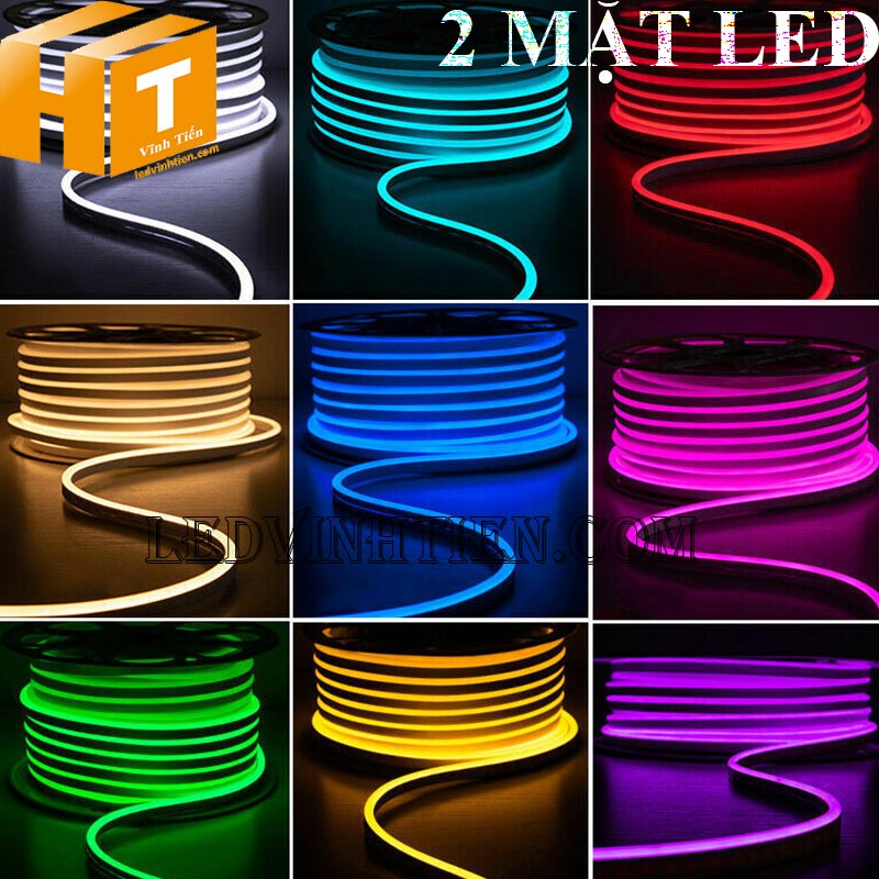 Đèn led dây neon flex 220V dẹp 180 độ 2 mặt led quấn gốc cây, chiếu sáng góc cạnh quầy bar