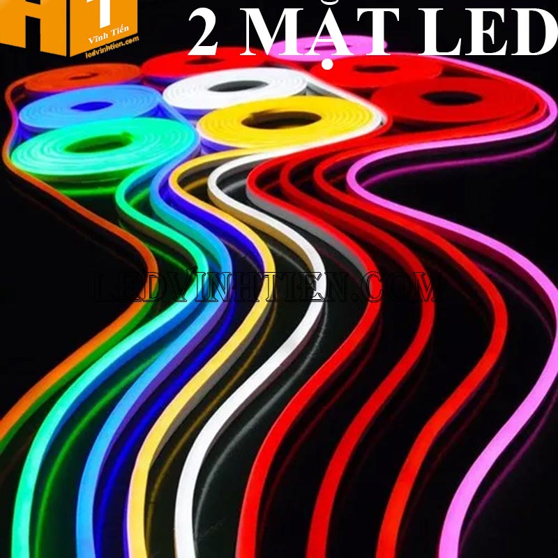 Đèn led dây neon flex 220V dẹp 180 độ 2 mặt led dùng làm uốn chữ nổi, trang trí noel