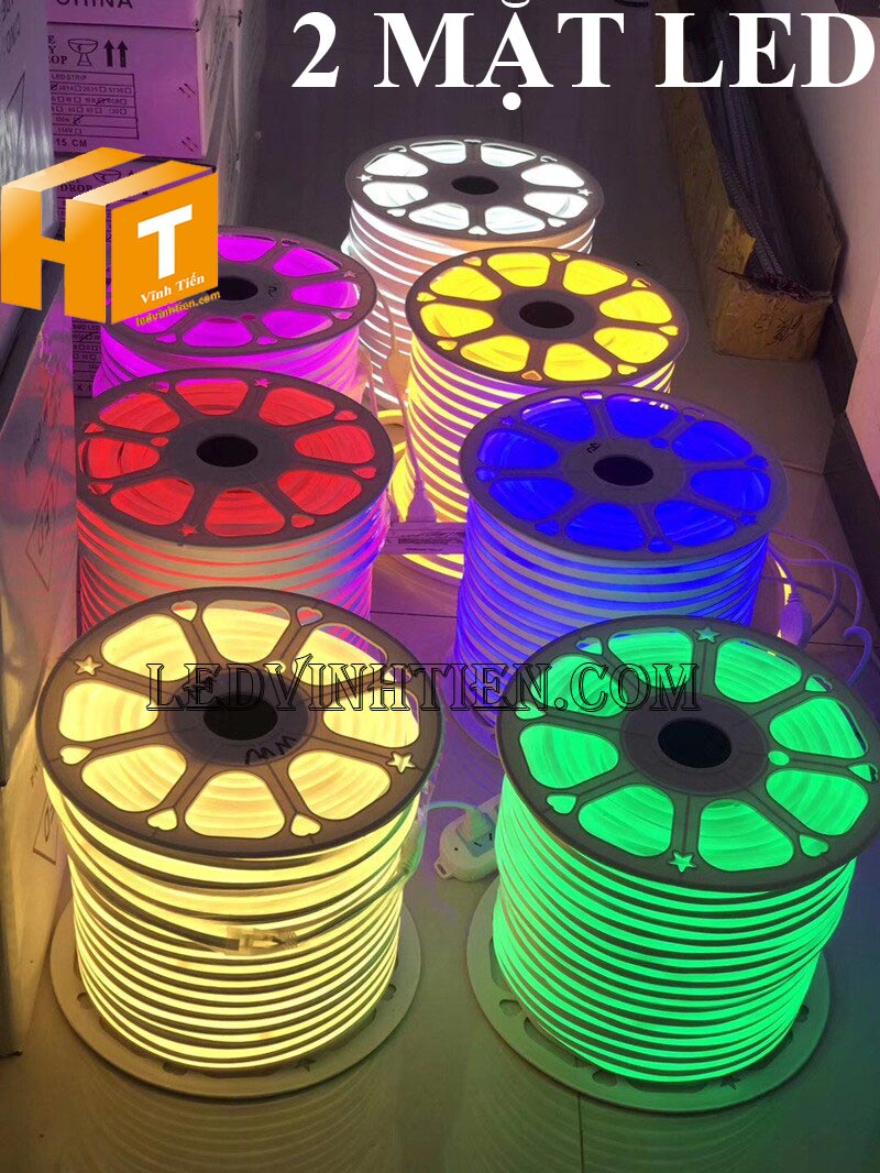 Đèn led dây neon flex 220V dẹp 180 độ 2 mặt led loại tốt, chống nước mưa