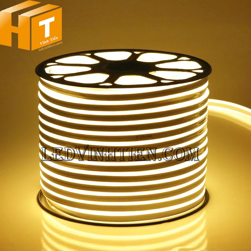Đèn led dây neon flex 220V 180 độ ống dẹp, một mặt led màu vàng