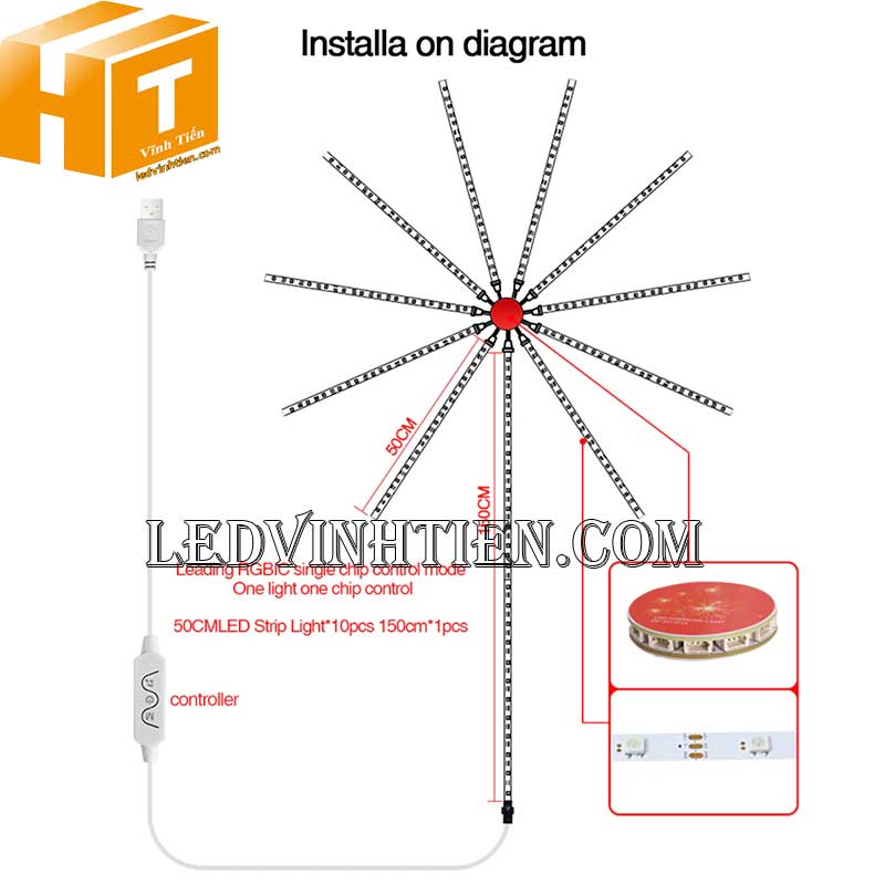 Đèn led dây pháo hoa, kết nối qua app. qua Wifi