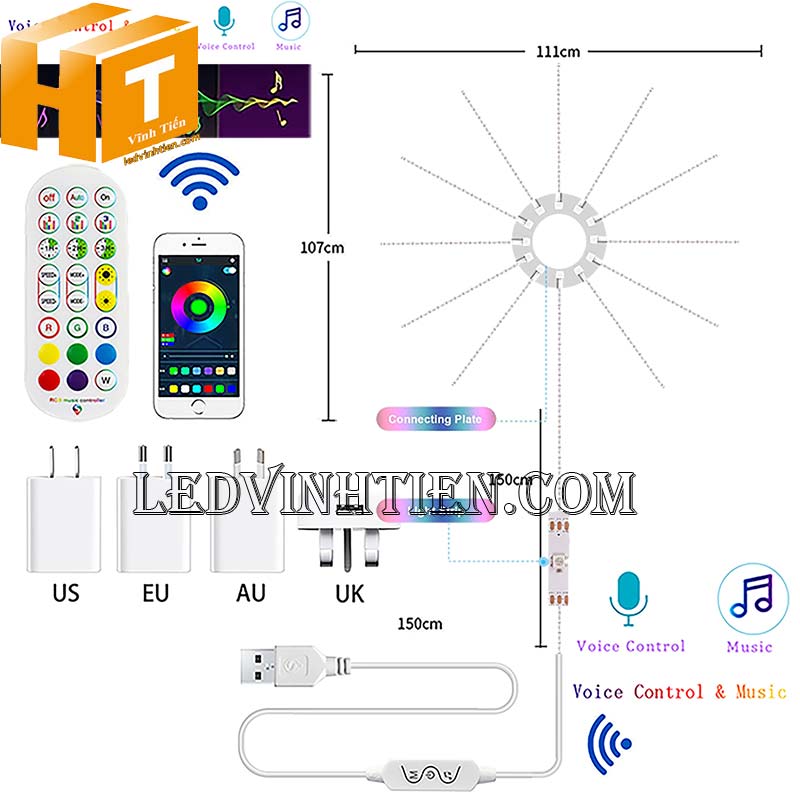 Đèn led dây pháo hoa chạy nhiều hiệu ứng