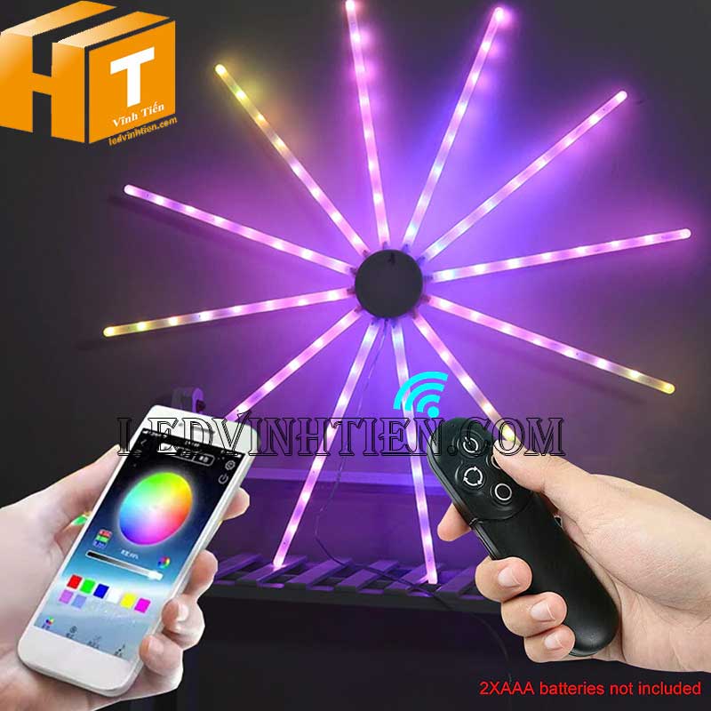 Đèn led pháo hoa nháy theo nhạc, led pháo hoa cảm ứng, kết nối bluetooth hiệu ứng pháo hoa nhiều màu