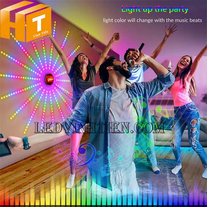 Đèn led pháo hoa nháy theo nhạc kết nối bluetooth, app, điều chỉnh được hiệu ứng ánh sáng