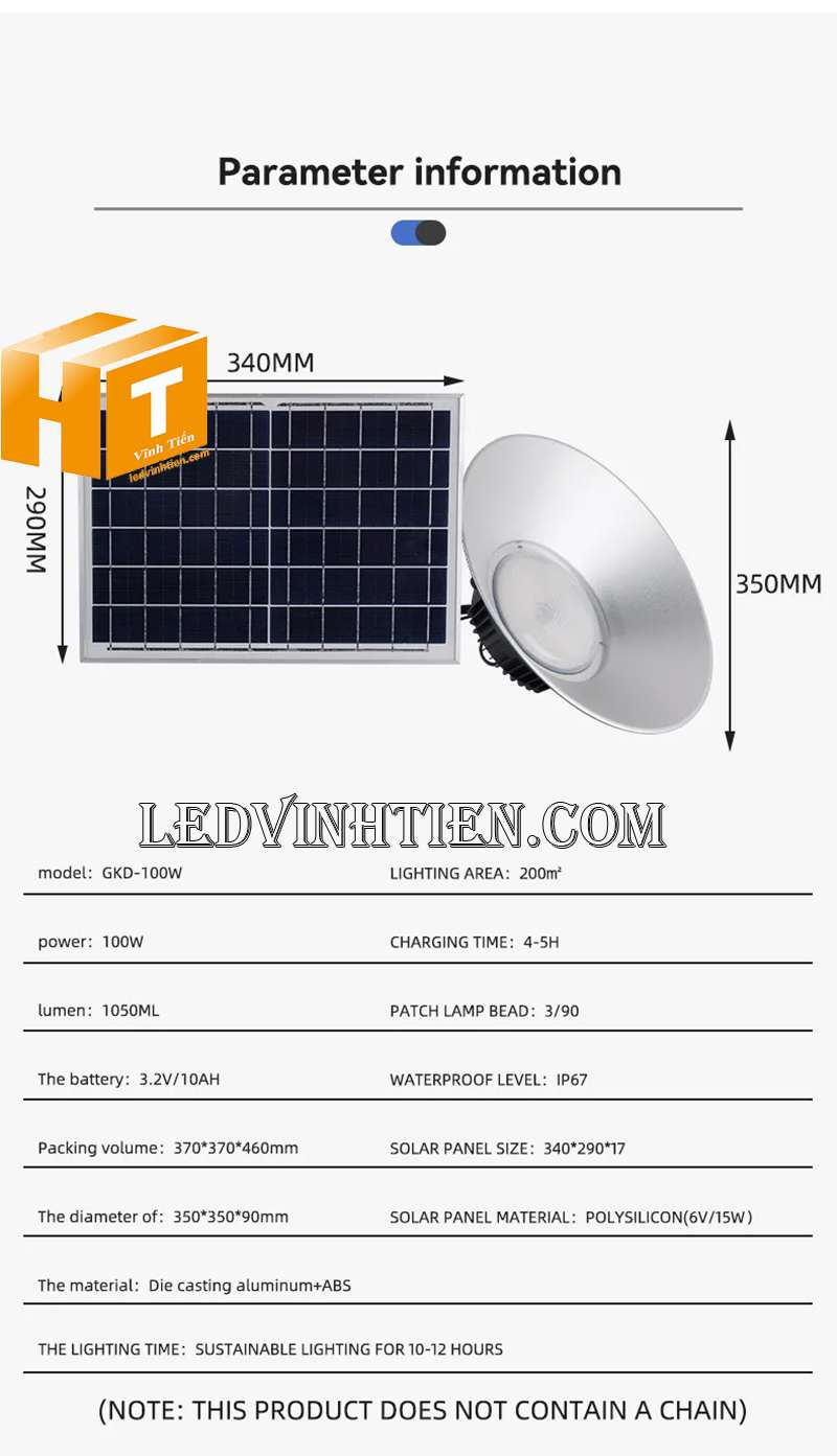 Đèn led nhà xưởng năng lượng mặt trời 100w chính hãng