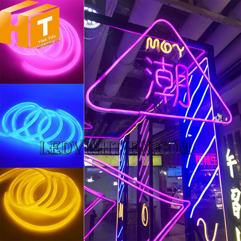 Đèn led dây neon flex 220V ống tròn dùng uống chử quảng cáo, chiếu sáng nhà hàng