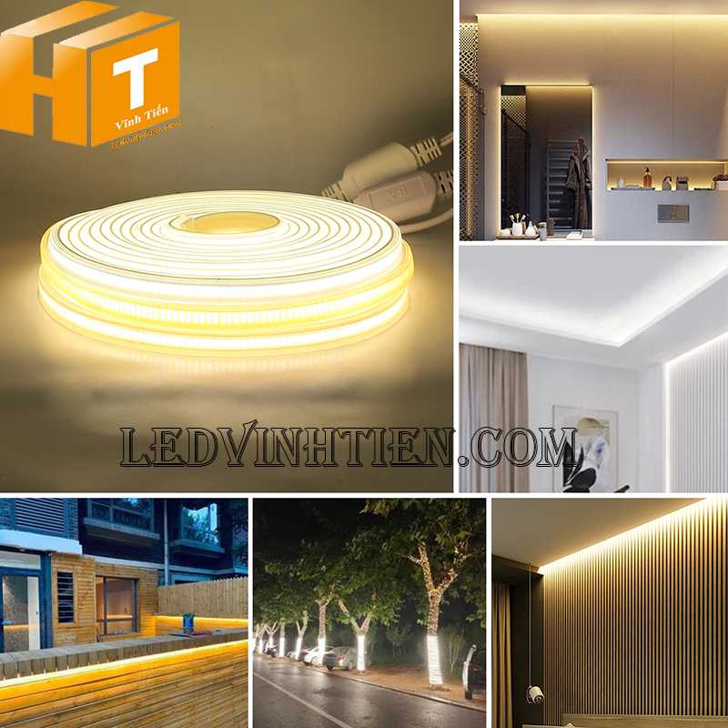 Ứng dụng led dây COB 220V dùng hắt trần, quấn cây, chiếu sáng viền nhà