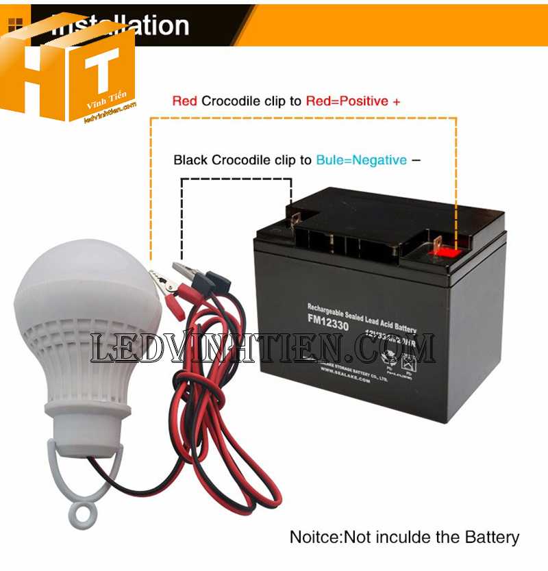 Đấu bóng led búp vào bình ắc Quy 12V đúng cách