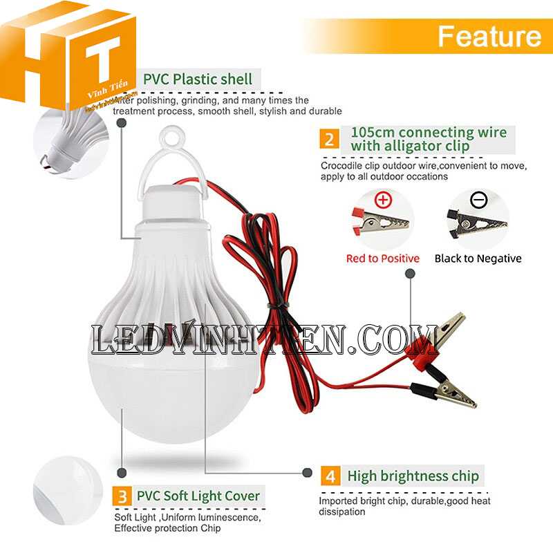 Phân phối sỉ, lẻ Bóng Đèn LED Búp dùng Bình Ắc Quy 12V, 24V