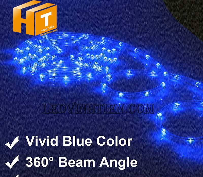 Led dây ống tròn 360 độ ánh sáng màu xanh dương dùng quấn gốc cây chiếu sáng ngoài trời