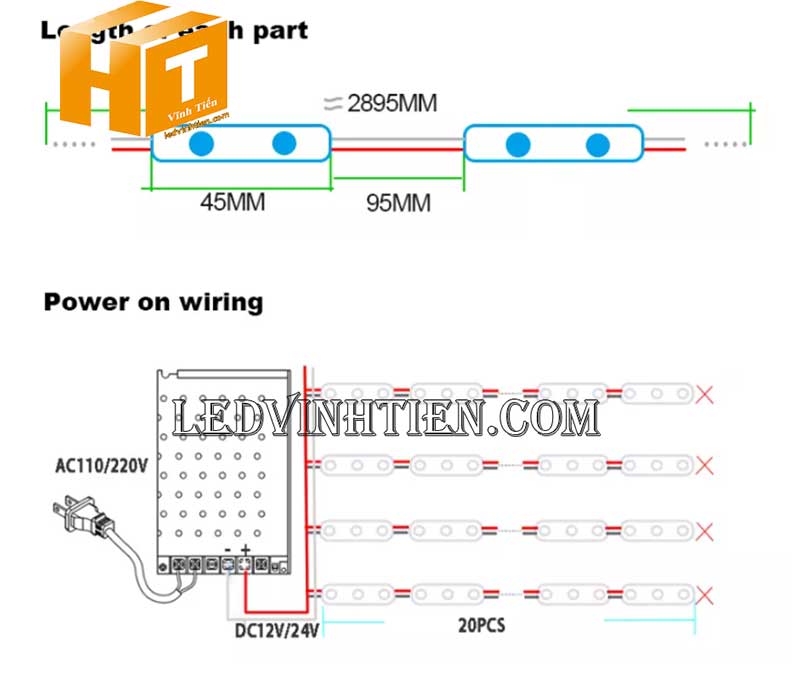 Cách lắp đặt led module vào nguồn điện DC