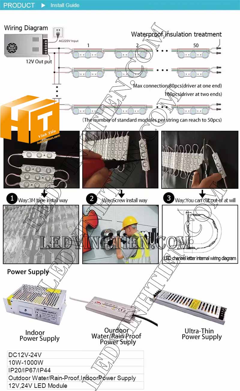 Hướng dẫn cách lắm đặt, đấu nối Led module 3 bóng. Ledvinhtien.com