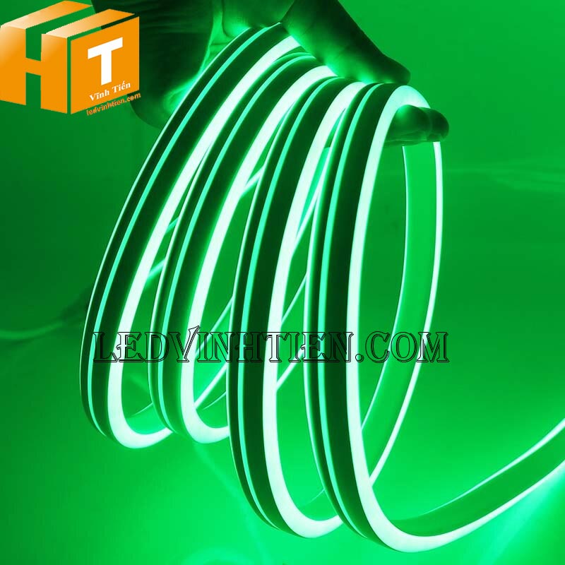 Đèn led dây neon flex 220V dẹp 180 độ 2 mặt led màu xanh lá