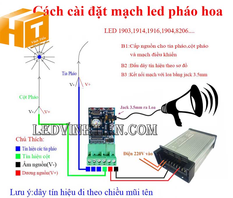 Cách đấu nối mạch LED Pháo hoa dùng LED full 