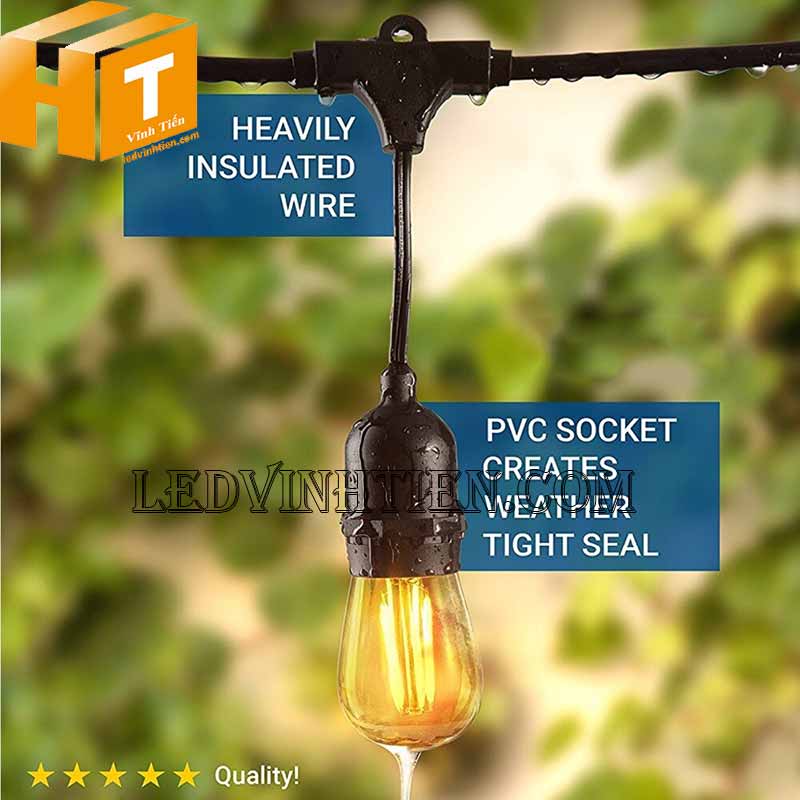 Dây Đèn Thả Ngoài Trời Chống Nước 10m 20 đui
