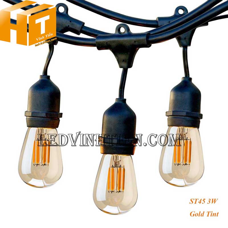Bộ dây treo kín nước dài 10m 15 đuôi đèn e27 ngoài trời