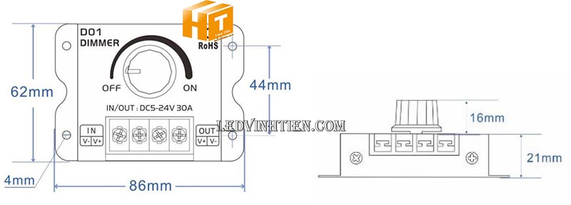 CÁCH ĐẤU NỐI DIMMER DC 5v-24v 30A