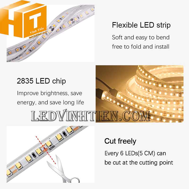 Cách cắt led dây 12V bọc silicon IP 66, 67 dùng ngoài trời