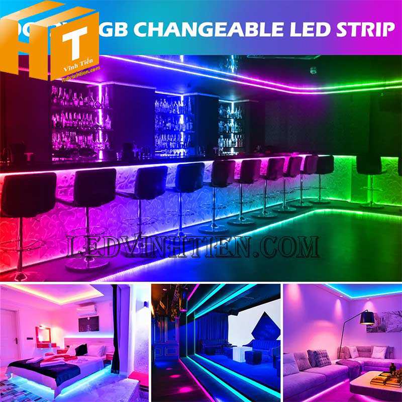 Đèn Led Dây Đổi Màu RGB Nháy Theo Nhạc Wifi  dùng chiếu sáng và trang trí quán cà phê, nhà hàng, khách sạn, quầy bar