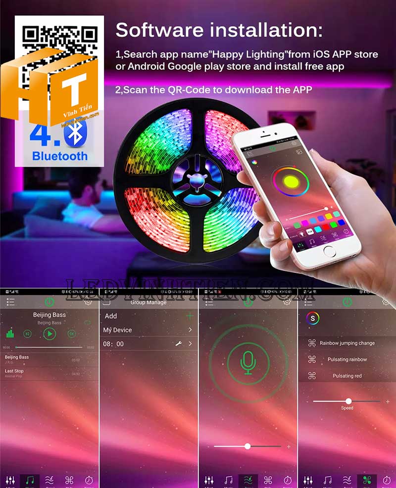 Đèn Led Dây Đổi Màu RGB Nháy Theo Nhạc Wifi  qua app điện thoại