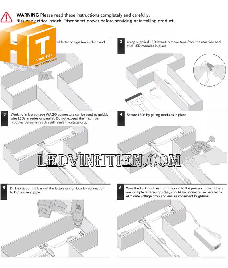 Cách lắp đặt đèn led module 12V vào chử quảng cáo