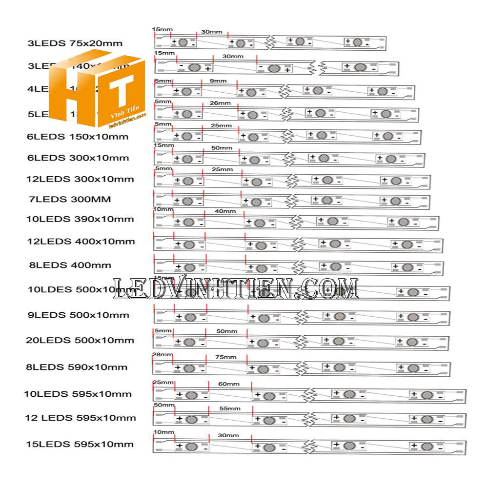 Các kích thước của mạch led thanh nhôm