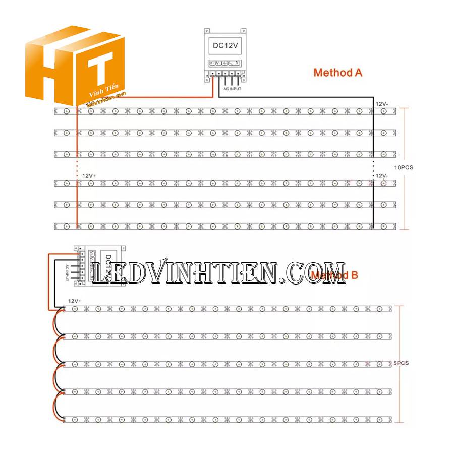 Cách đấu nối nguồn cho Led thanh nhôm 3030 DC12v