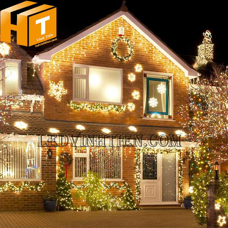 Đèn rèm led thác nước đổ đủ màu trang trí nhà