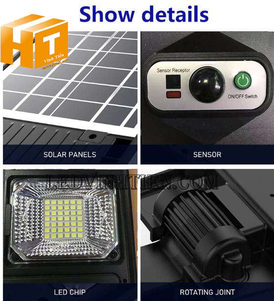 Tấm pin, cảm biến, mặt led, vỏ đèn đường năng lượng mặt trời liền thể