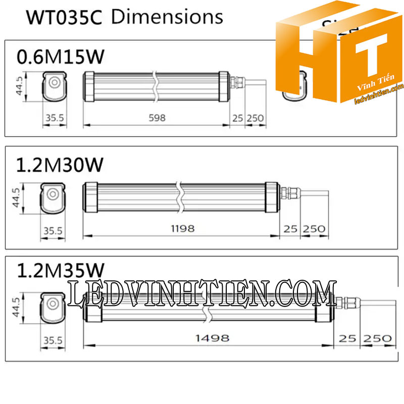 Kích thước các loại đèn chống thấm Philips