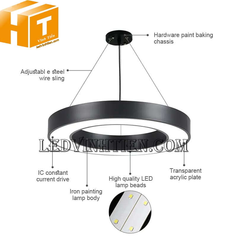 Đèn thả văn phòng hình tròn 48w, phi 600mm