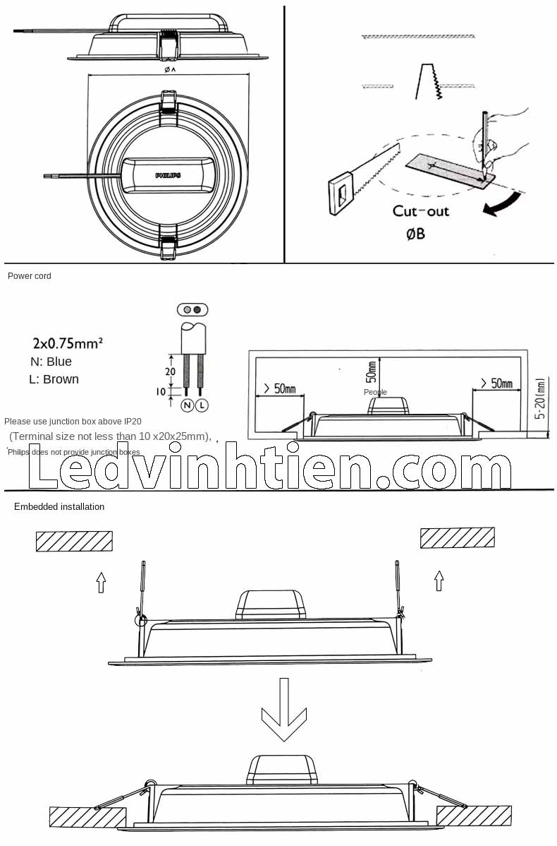 Cách lắp đặt đèn DN020B G3 Philips