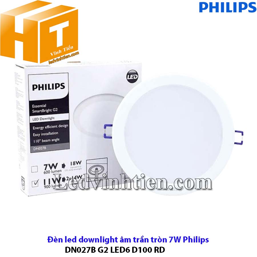 Đèn led âm trần tròn 7W DN027B G2 LED6 D90 RD Philips