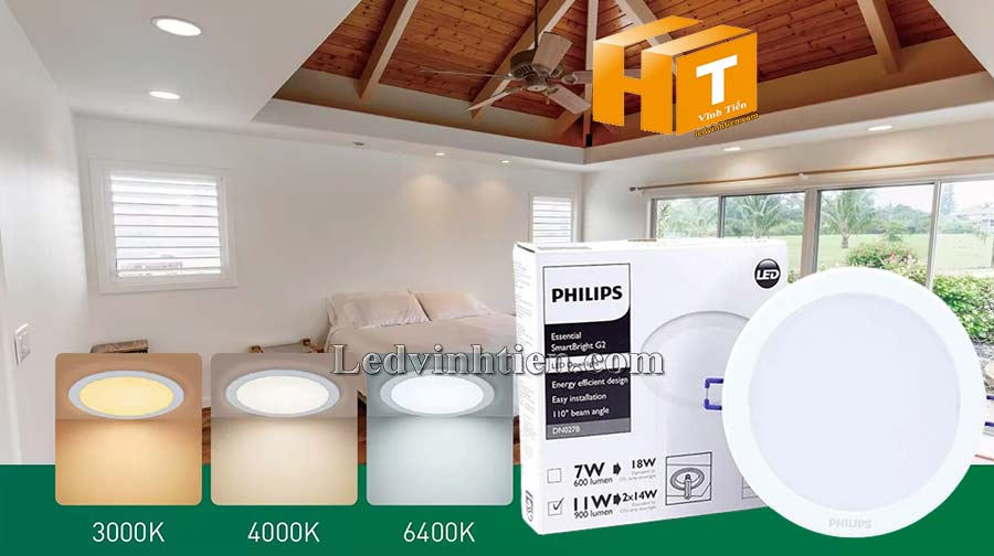 Đèn led âm trần tròn 7W DN027B G2 LED6 D100 RD Philips dùng chiếu sáng nhà phố, văn phòng, trung tâm thương mại