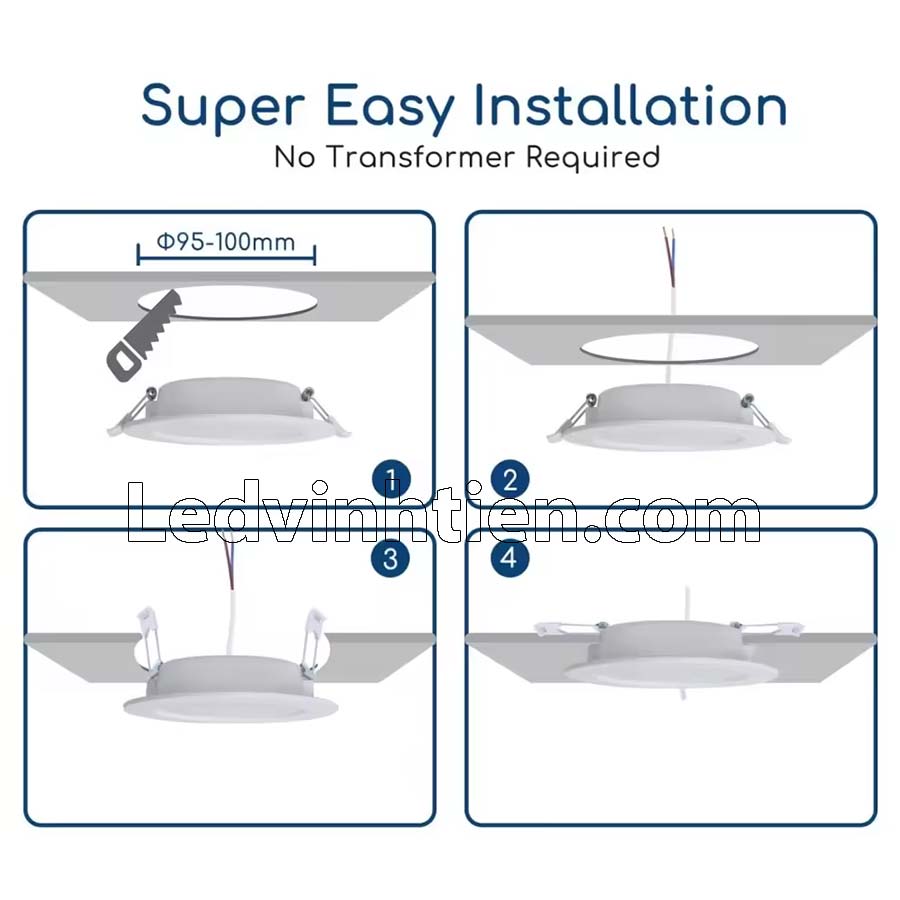Cách lắp đặt đèn led âm trần Eridani DL190B LED6 D100 7W 840 WH SNI Philips 